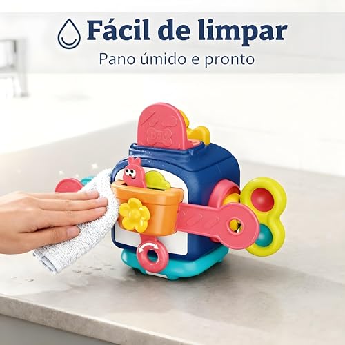 Cubo de Atividades Montessori para Bebê – Brinquedo Sensorial 0 a 24 meses, Coordenação Motora Fina, Texturas e Cores