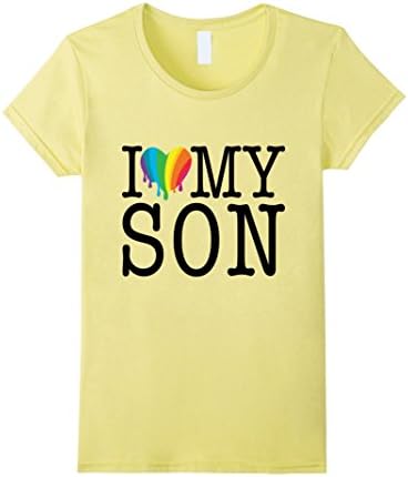 Women's Rainbow Heart I Love My Son T-Shirt Gay Pride Apparel XL Lemon