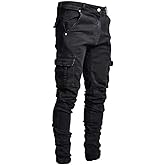 Kasjuante Cargo Jeans for Men Slim Fit Stretch Skinny Jean Straight Leg Comfort Flex Waist Denim Pants