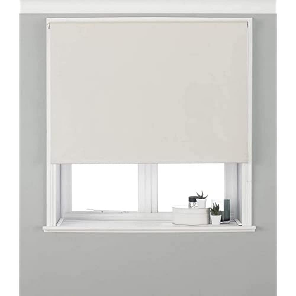 Eclipse Blackout Roller Blind - Ivory Cream - Ready Made (Fittings Included) - Temperature Control - Adjustable - 100% Polyester - 61cm width x 162cm drop (24" x 64" inches) - Made by Riva