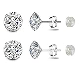 Stud Earrings Platinum Plated Sterling Silver Round Cut Cubic Zirconia 8mm 2.5 Carat Fashion Jewelry for Women & Girls's Ear Lobe with Gift Box