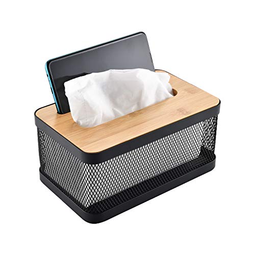 HILFA Modern Long Square Metal Paper Facial Tissue Box Cover Holder for Bathroom Vanity