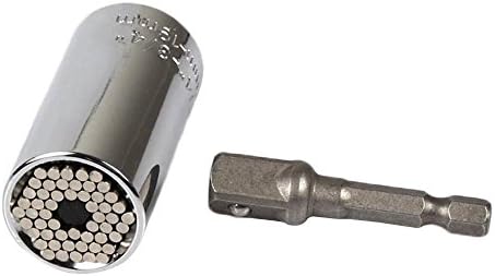 Sokam 2Pcs 7mm to 19mm Ratchet Universal Sockets Multi-Function Ratchet Wrench Power Drill Adapter Set - Professional Repair Tools (Silver)