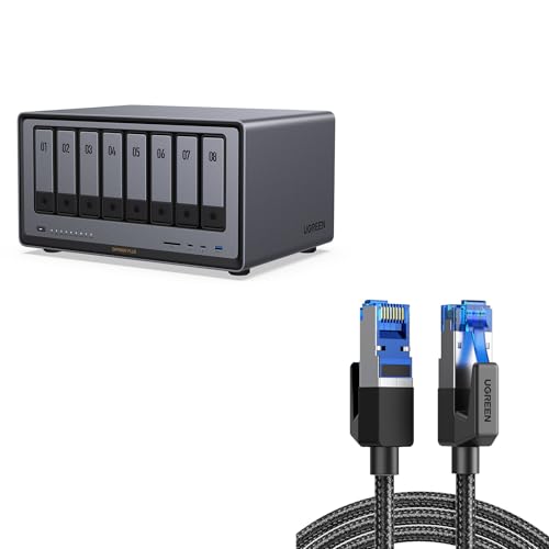 UGREEN NASync DXP8800 8-Bay Desktop NAS,Network Attached Storage (Diskless) Bundle with UGREEN Cat 8 Ethernet Cable 10FT, High Speed Braided 40Gbps 2000Mhz Network Cord.