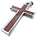 Men's Stainless Steel Wood Pendant Necklace Silver Tone Brown Cross -with 23 inch Chain