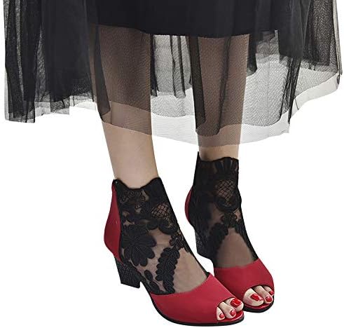 Sharemen Women's Shoes Lace Stitching Sandals Zipper Fashion High Heels Fashion Ladies Dance Shoes