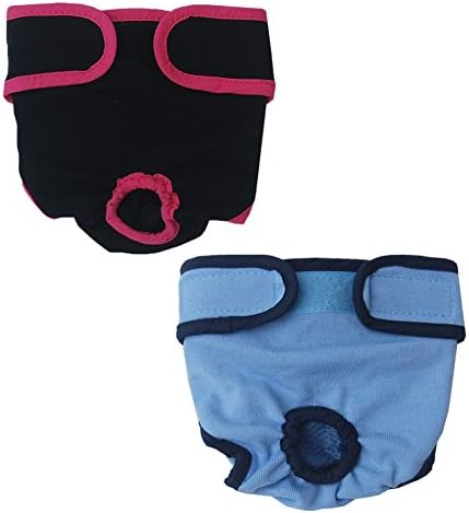 JIEYA 2-pack Female Dog Washable Premium Diapers Dogs Sanitary Physiological Pants (S, Black&Blue)
