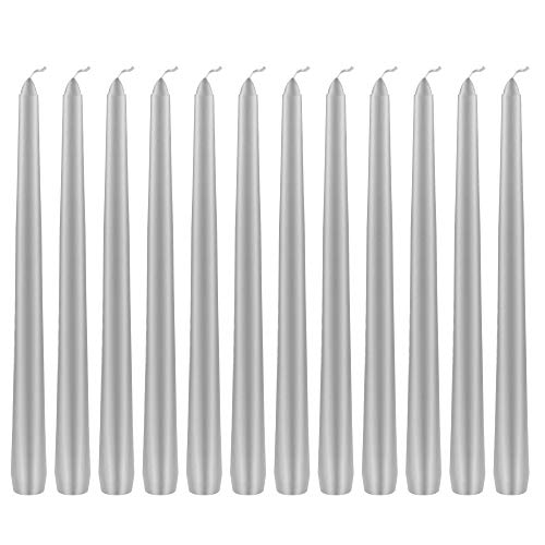 Mega Candles 12 pcs Unscented Silver Taper Candle | Hand Poured Wax Candles 10