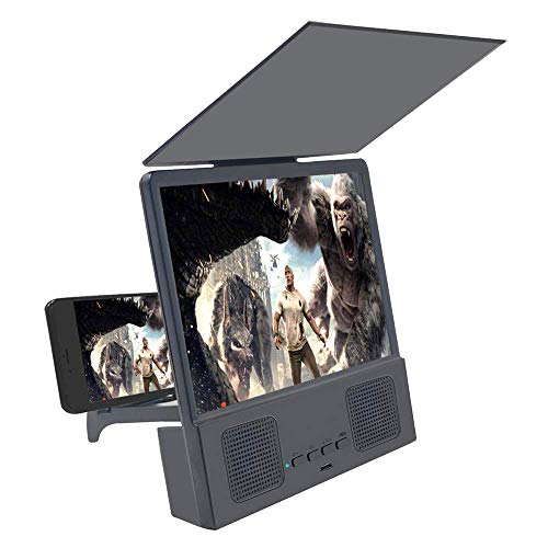 8 inches Screen Magnifier 3D Smart Mobile Phone Movies Amplifier with Foldable Holder Stand, HD Portable Phone Projector with Bluetooth Speaker for iPhone accessorie and All Smart Phone (Black)