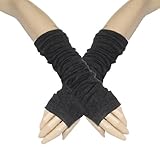 Dark Gray Fingerless Elastic Winter Thick Arm Warmers Gloves for Ladies