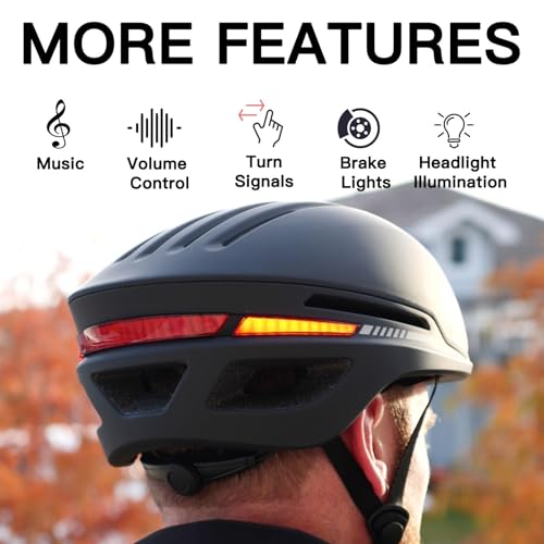 YOOJ® Smart Bike Helmet for Adults, Cycling Helmet for Men and Women with Bluetooth, Built-in Speakers, Auto Brake Blinker, Front and Rear LED Turn Signals Remote Control, USB Rechargeable