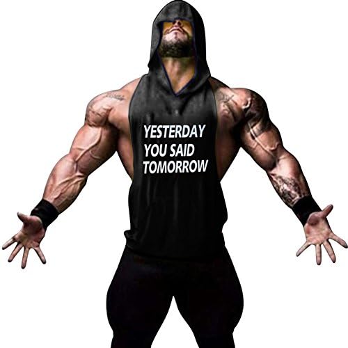 Gerlobal Mens Bodybuilding Stringer Hoodie Workout Fitness Gym Tank Top Black,XX-Large