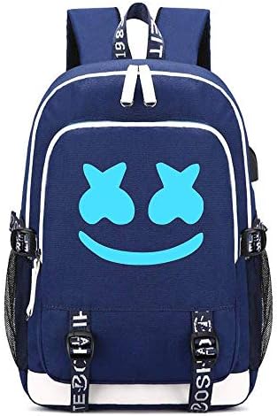 DJ Marshmello Luminous Backpack, Unisex Schoolbag Laptop Backpack Cool Bag for Teenagers with USB Port, Travel Bag, Job Bag, School Bag