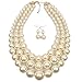 Yuhuan Faux Big White Pearl 3 Layer Chunky Necklace and Earrings Bib Costume Jewelry Set
