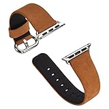 eLander Top-grain Leather Band Strap with Stainless Metal Clasp for Apple Watch All Models 38mm (Suede Leather - Brown)