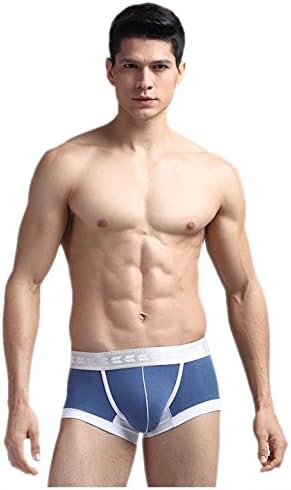 Ykeke Men Cueca Boxers Cotton Underwear Men Underwear Boxers Shorts Solid Color Men Underpants stpj05 (L, BLUE)