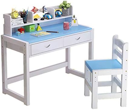 Table & Chair Sets Study table and chair solid wood study table home student desk writing desk bedroom desk table lift table and chair set Table & Chair Sets (Color : Blue, Size : 80 * 50 * 75cm)