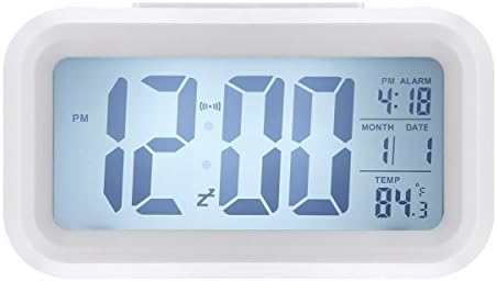 Alarm Clock, Harryup LED Clock Slim Digital Alarm Clock Large Display Travel Alarm Clock with Calendar Battery Operated for Home Office (Temperature Display, Snooze Function, Smart Back-light) (White)