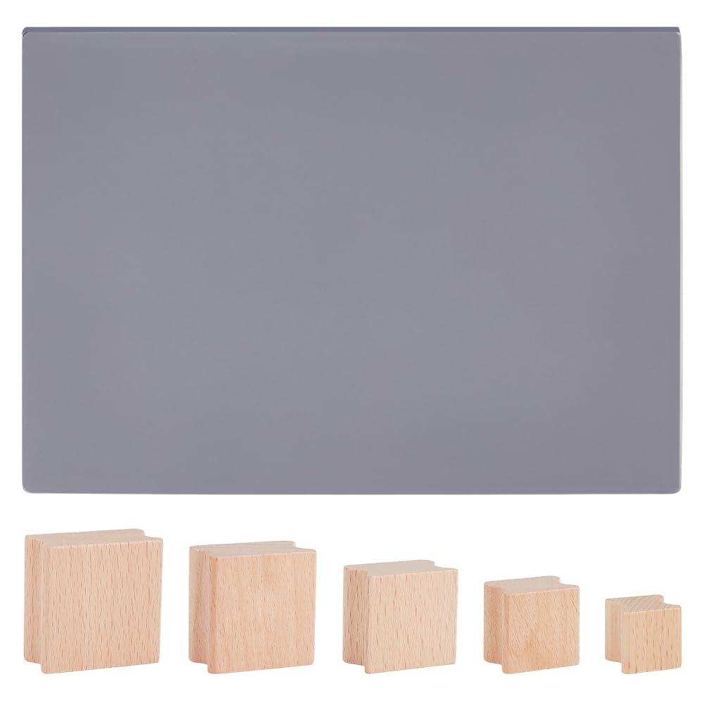 BENECREAT 40Pcs Wooden Stamp Blocks, 5 Sizes Blank Rubber Stamp Mounts with Rubber Stamp Sheet, Laser Engraving Rubber Seal Accessories for Crafts DIY