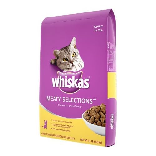 whiskas meaty selections chicken and turkey flavors dry cat food 15 pounds