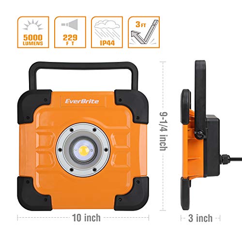   EverBrite 5000LM LED Work Light, 60W CREE COB, 180 degree Adjustable Lighting Angle with Stand, Waterproof Flood Light with Power Cord  for Construction Site, Garage, Car Repair, Lawn and Garden   - Thumbnail 3