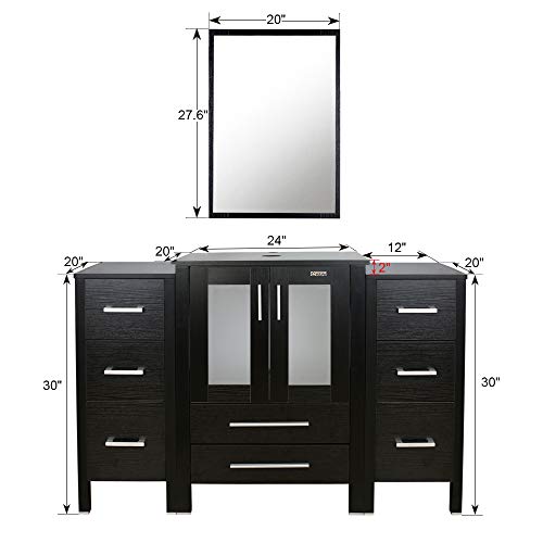 Bathroom Vanity,48 inch vanity top with sink,Square Tempered Glass Blue Vessel Sink Faucet ORB Bathroom Bowl With Pop Up Drain,2 Small side Cabinet Removable MDF board,Mirror Included - Thumbnail 3