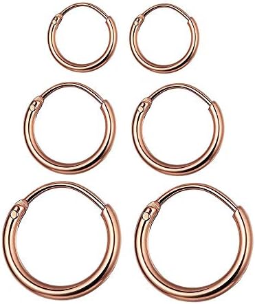 Sterling Silver Small Hoop Earrings Set, 3 Pairs Hypoallergenic Cartilage Hoop Earrings Endless Tragus Earrings Huggie for Women Men Girls 8mm 10mm 12mm