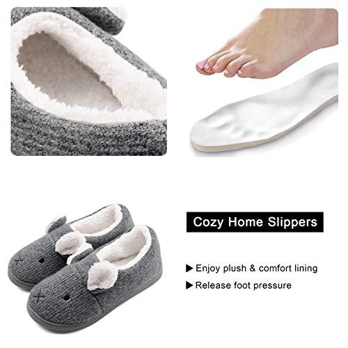Neeseelily Women Comfort Plush Cozy Home Slippers Animal Non Slip Indoor Shoes (6.5-7B(M) US, Dark Grey) - Thumbnail 2