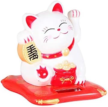 HUNEEL Lucky Cat with Waving Arm Feng Shui Maneki Neko Sleep Lazy Fortune Cat for Car Home Decor (White)