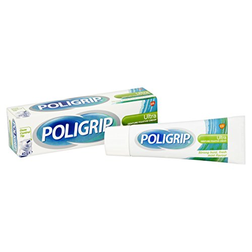 Poligrip Denture Adhesive Cream, False Teeth and Partials Fixative, Ultra, 40 gm