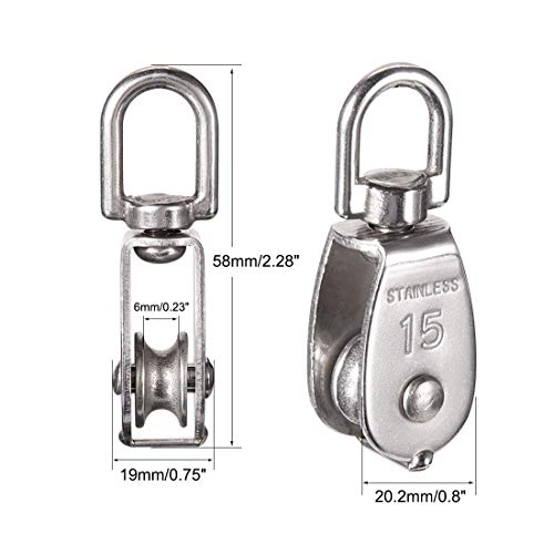 Nxtop Stainless Steel Wire Rope Crane Pulley Block M15 Lifting Crane Swivel Hook Single Pulley Block Hanging Wire Towing Wheel 10Pcs - Thumbnail 3