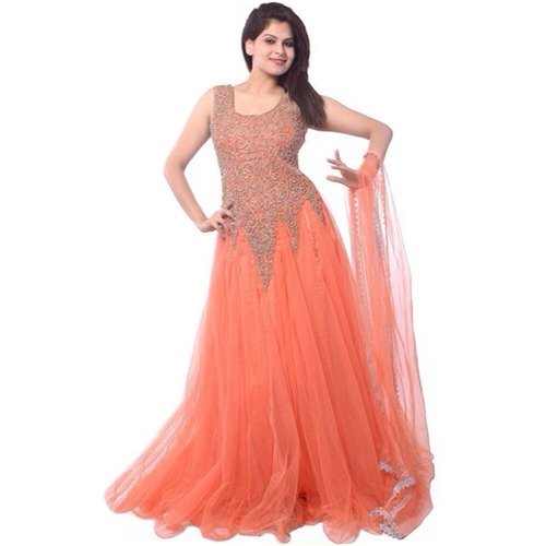owee women's silk semi-stitched gown(loli=orange_free size)