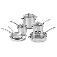 Calphalon 10-Piece Pots and Pans Set, Stainless Steel Kitchen Cookware with Stay-Cool Handles, Dishwasher Safe, Silver Calphalon 10-Piece Pots and Pans Set, Stainless Steel Kitchen Cookware with Stay-Cool Handles, Dishwasher Safe, Silver