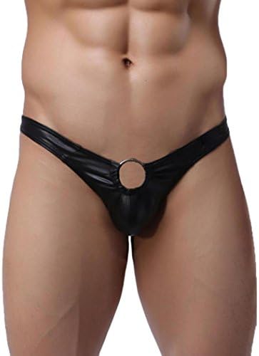 Kixing TM Men's Leather Pants Panties Sexy Bulge Pouch Underwear (Black, L)