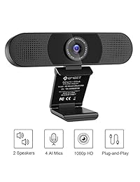 3 in 1  cam - eMeet C980 Pro HD  cam, 2 Speakers and 4 Built-in Omnidirectional Microphones arrays, HD 1080P  cam for Video Conferencing, Streaming, Noise Reduction, Plug & Play, w  cam Cover