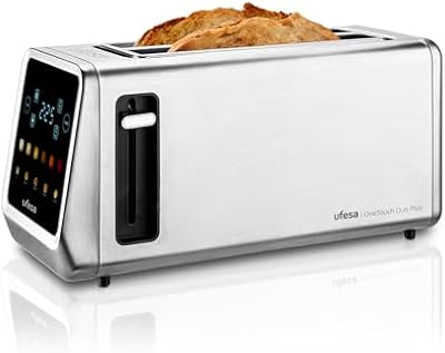 Ufesa One Touch Duo Plus, Torradeira Digital 1400W, 2 Ranhuras, Ecrã LED, 6 Níveis, Funções Pão, Bagel, Muffin, Waffle, Reaquecer, Descongelar, Memória, Tabuleiro Migalhas