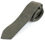 Men's Wool Knit Skinny Vintage Weave Necktie Tie Textured Worn Style - Olive