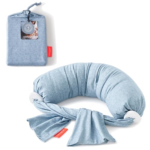 bbhugme Adjustable Nursing Pillow with Two Blue Melange Covers - Breastfeeding and Baby Support