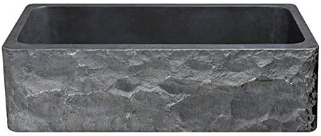 The Allstone Group, 36" Kitchen Farmhouse Sink, Single Basin, Chiseled Front, Black Basalt Natural Stone, Honed