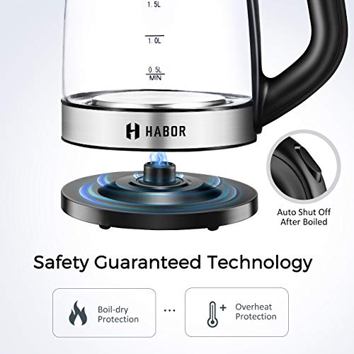 Habor Electric Kettle(BPA Free), 2L Glass Electric Tea Kettle, Cordless with LED Indicator, Water Boiler with Boil-Dry Protection, Stainless Steel Inner Lid & Bottom - Thumbnail 3