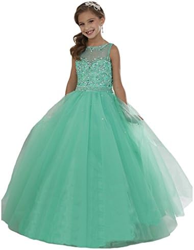 XXIBEI Juniors Girls' Tank Top Kids Net Ball Gowns Pageant Dresses 14 US Mint