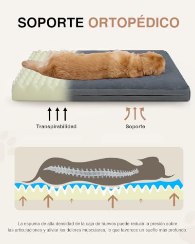 Favodormir Orthopaedic Large Dog Bed, XL Mattress for Dogs, Washable, Non-Slip Base, Grey 104 x 68 x 8 cm