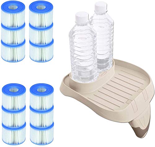 Intex PureSpa Attachable Cup Holder and Refreshment Tray with 12 S1 Pool Filters