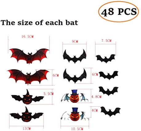 48 PCS 4 Pack Removable 3D Bats Wall Stickers Decals DIY Bat Wall Art Decor Home Wall Decoration Sticker Mural for Halloween Party Kids Girls Children Bedroom Living Room Background Nursery (Black)