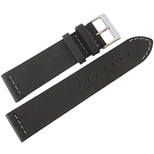 ColaReb 22mm Venezia Black Leather GREY Stitch Watch Strap Made in Italy