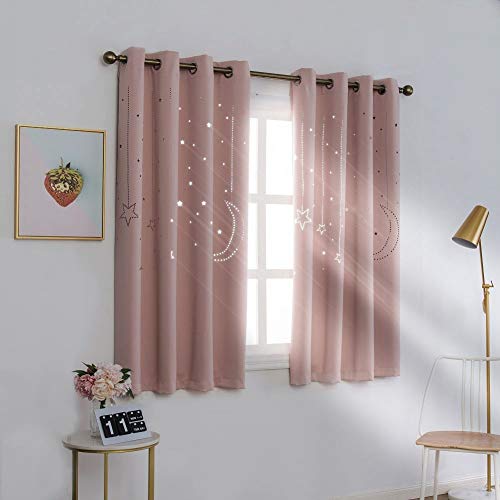 MANGATA CASA Kids Star Blackout Curtains Grommet Thermal 2 Panels for Bed Room,Cutout Galaxy Window Curtain Darkening Drapes for Nursery Living Room(Pink 52X63in)