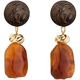 Vintage Dangle Drop Earrings for Women Hypoallergenic S925 Sterling Silver Post Chunky Wood Disc Geometric Resin Dangling Earrings Statement Lightweight Holidays Fashion Jewelry for Her