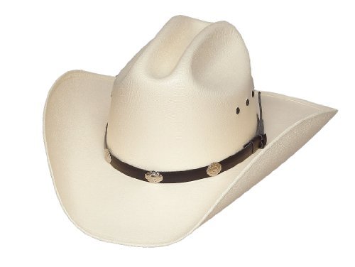 Classic Cattleman Straw Cowboy Hat with Silver Conchos and Elastic Band - Black - S/M