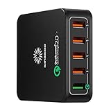 Quick Charge 2.0 Desktop Charger, [Qualcomm Certified] KINGCOO 40W 5-Port USB Charger Desktop Charging Station Wall Charger USB Power Adapter (Quick Charge 5V/2.4A 9V/2A 12V/1.5A) - Black