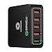 Quick Charge 2.0 Desktop Charger, [Qualcomm Certified] KINGCOO 40W 5-Port USB Charger Desktop Charging Station Wall Charger USB Power Adapter (Quick Charge 5V/2.4A 9V/2A 12V/1.5A) - Black